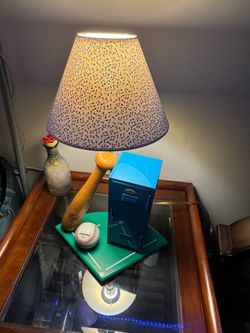 JIMON NEXT Baseball Sports Table Lamp with Bat, Locker, Cone Shade, Green Blue