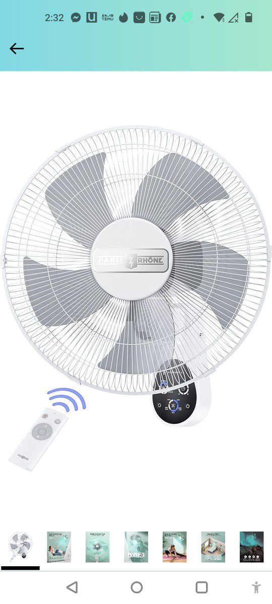 PARIS RHÔNE Wall Mount Fan, 16 inch Wall Fan with 5-Blades, 5 Speeds, 20ft Remote Control, Wide 90-Degree Oscillation, 8 Hour Timer, Quiet Operation, 