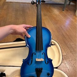 Blue electric/acoustic violin and amp