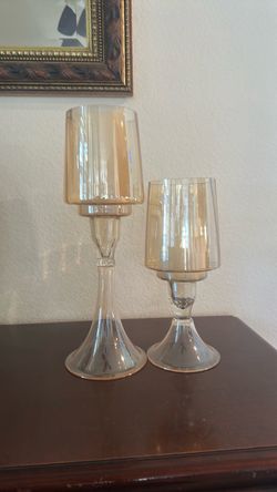 Amber Glass Hurricanes includes LED candles, $8, no holds