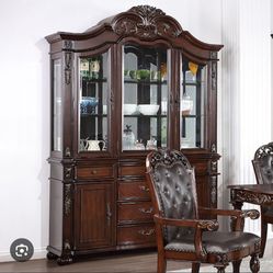 French Early 1900s Tall Heavy Carved China Cabinet Buffet