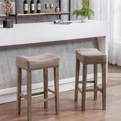 Set of 2 Counter Height 29″ Gray Faux Leather Bar Stools, D35