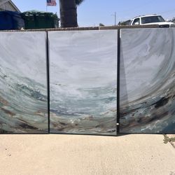 3 Panel Abstract Wave Canvas Painting 