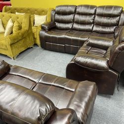 New In The Box 📦 Recliner Leather Living Room Sofa Set 3pc - Delivery And Financing Available 