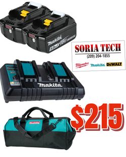 🔥 Makita 18V  Dual  Rapid  Charger   - x2 Batteries 5.0  and Contractor Bag
