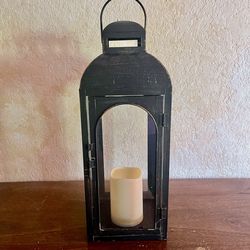 HOME DECOR 18” Tall Bronze LANTERN with Battery Operated Candle