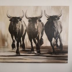 3 Running Bulls Canvas Art