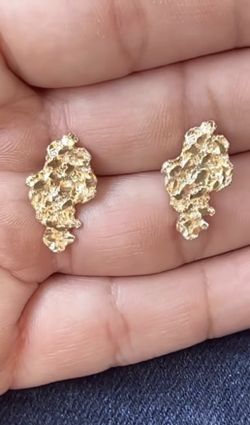 New Real 10k Gold Nugget Earrings Oro 10 Kt Aretes