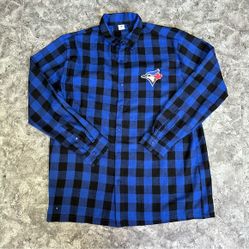 Toronto Blue Jays Button Up Shirt Size XL Plaid SGA Western Blue 