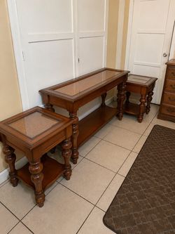3-Piece Living Room Table Set – TV Stand & 2 Glass Top End Tables