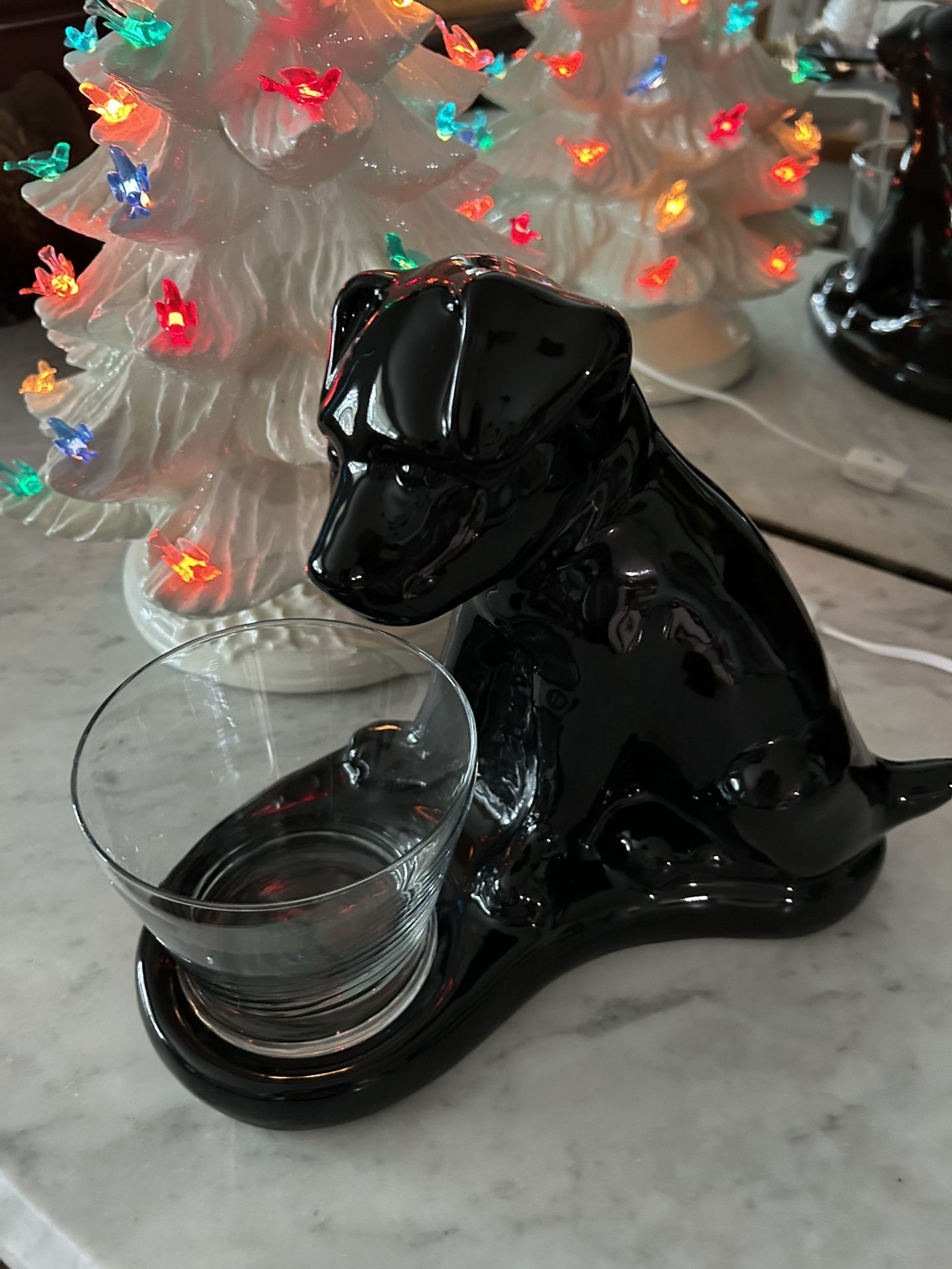 MCM Haeger Ceramic Black Dog Figurine with Bowl Planter Decor