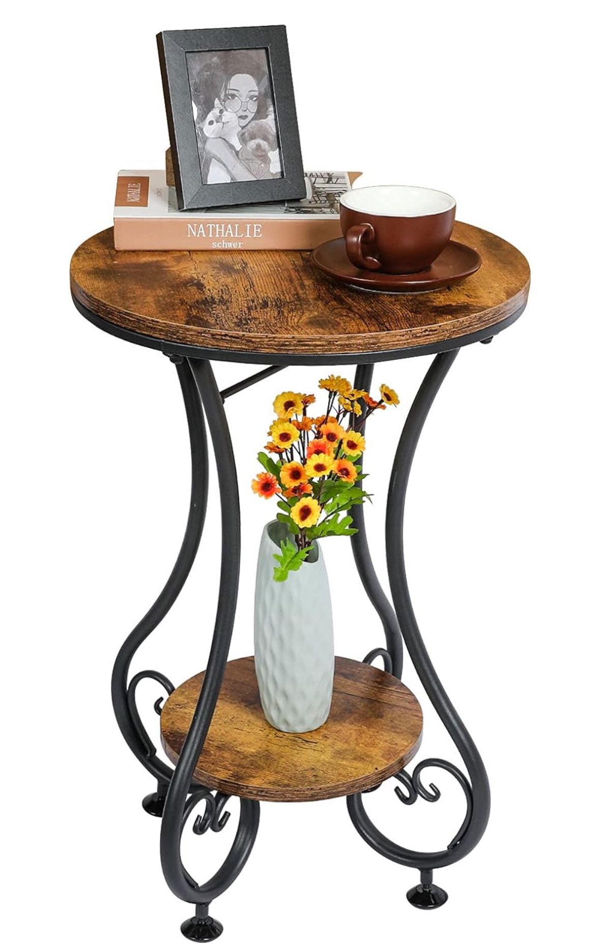 End Table, Round Side Table for Small Spaces 