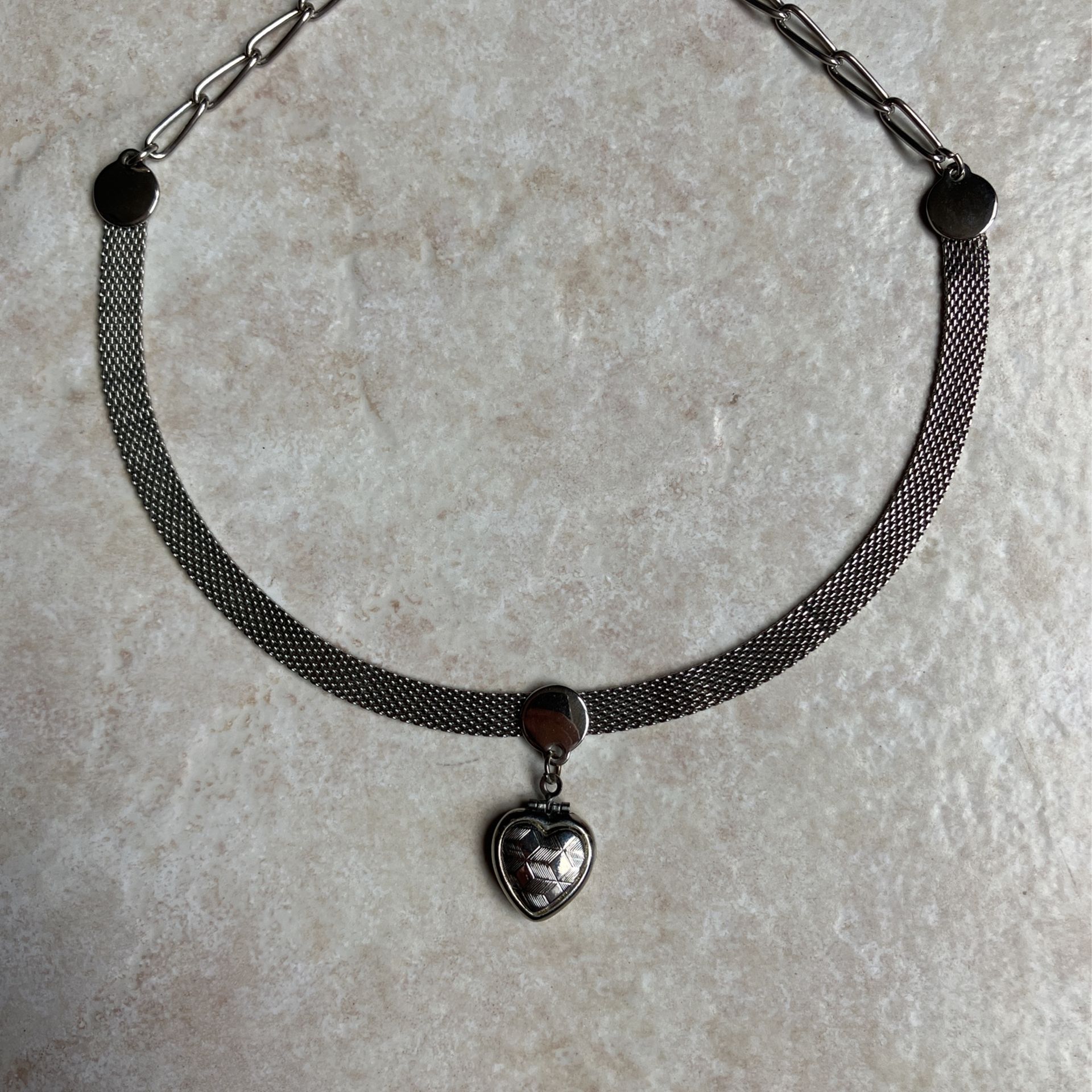Silver Toned Metal Heart Locket Choker