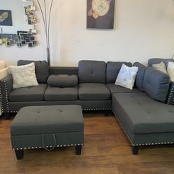 Dark Gray Sectional & Ottoman 