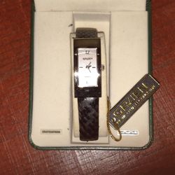 Black and Silver Colored Leather Gruen watch