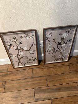 Set of 2 Framed Bird and Floral Art Prints