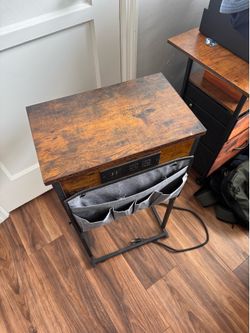 Wood End table with charging ports