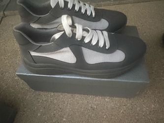 Prada/Gray / Silver Prada Novo Calb Sneakers, Size 43