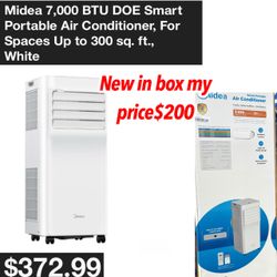New in box Midea 7,000 BTU Portable Air Conditioner is ideal for cooling rooms up to 300 square feet. This versatile unit combines cooling, ventilatio