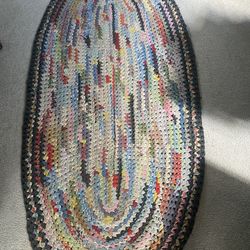 Antique Handmade Crocheted Rag Rug