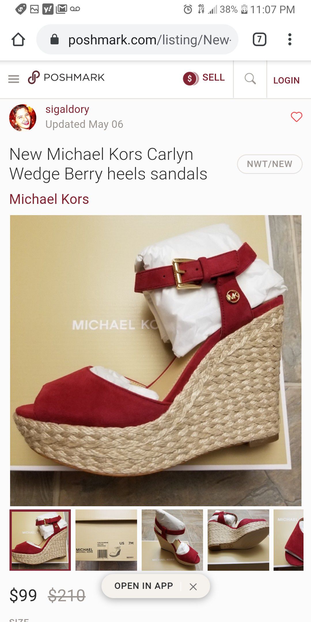 MICHAEL KORS-TAG ON Carlyn Wedge Berry heels/wedges/sandals, Size 6