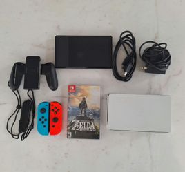Nintendo Switch OLED 64gb Console Blue And Red Joy-Cons Handheld Zelda Bundle