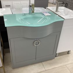 36” Bathroom Vanity Cabinet New Solid Wood Fully Assembled Softclose Doors Tempered Glass Top Sink Integrated Ready Fir Pick Up Today