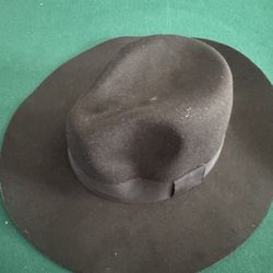 Unisex Black Felt Wide Brim Fedora Hat Classic Structured Wool Look 