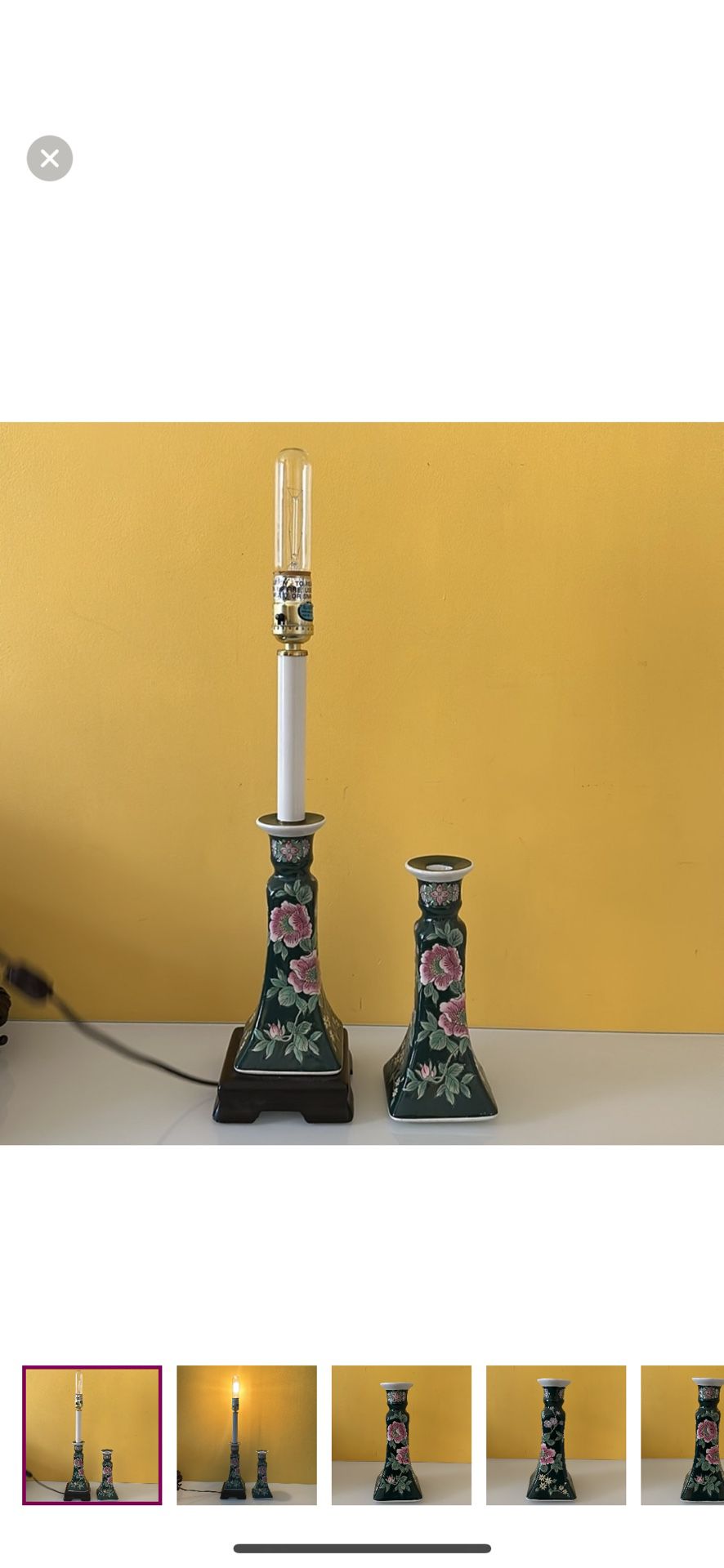 Set of Vintage Chinese Porcelain Floral Vase Style Table Lamp and Candle Holder