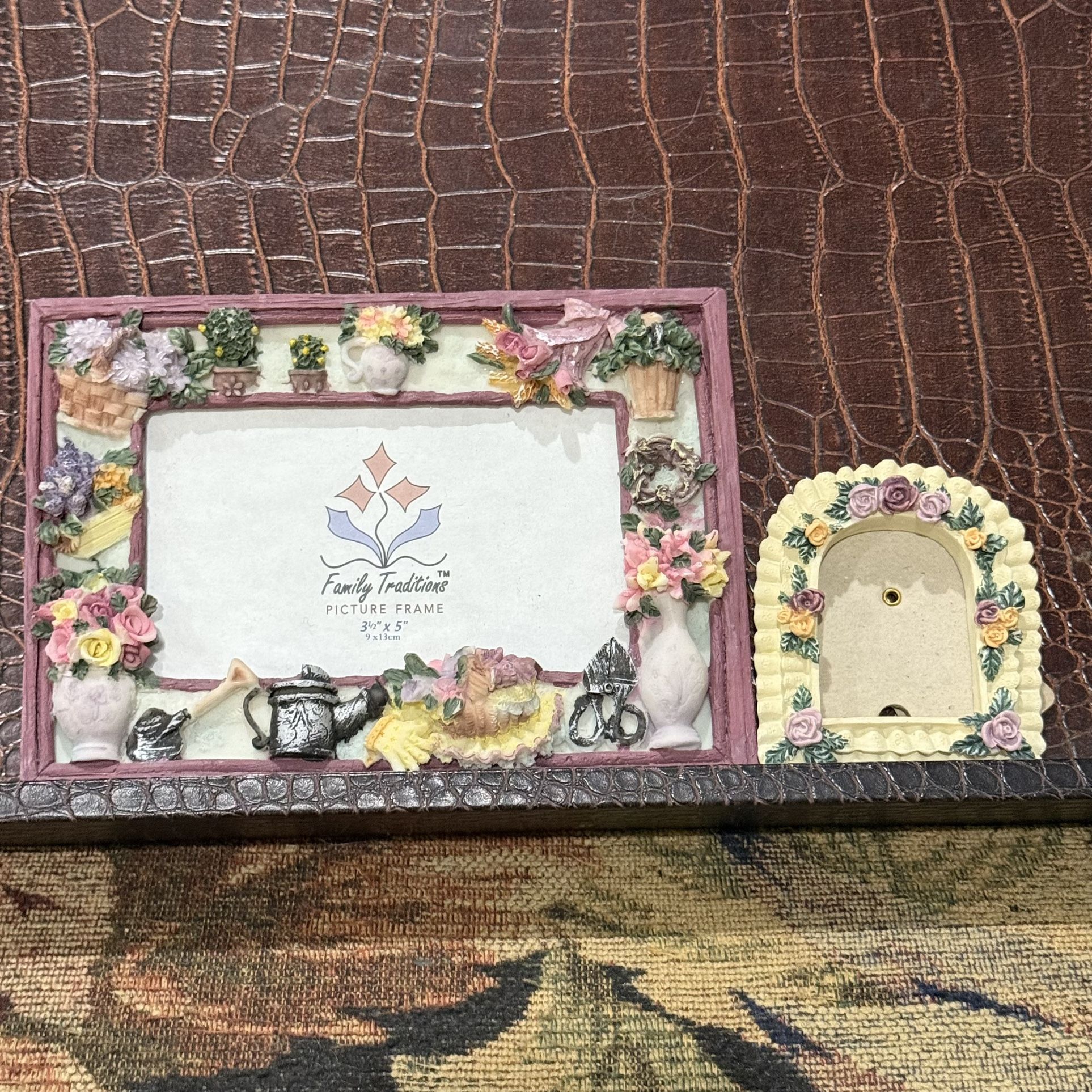Pair of Floral Resin Frames • Garden Theme • Family Traditions Frame + Mini