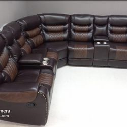 S1987 Phoenix SectionaLeather Air Dark brown and light Brown (two tone) 3pc💣💣 we have delivery 💯💯Price: $1,699
