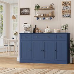 55" Sideboard Buffet Cabinet with Storage, Modern Kitchen Buffet Storage Cabinet with Drawers, Wood Coffee Bar with Adjustable Shelves, Large Sideboar