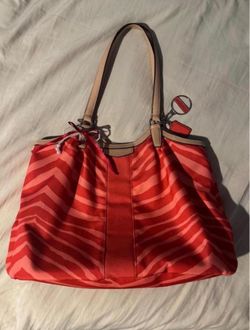 Coach Red Pink Zebra Print Tote Bag