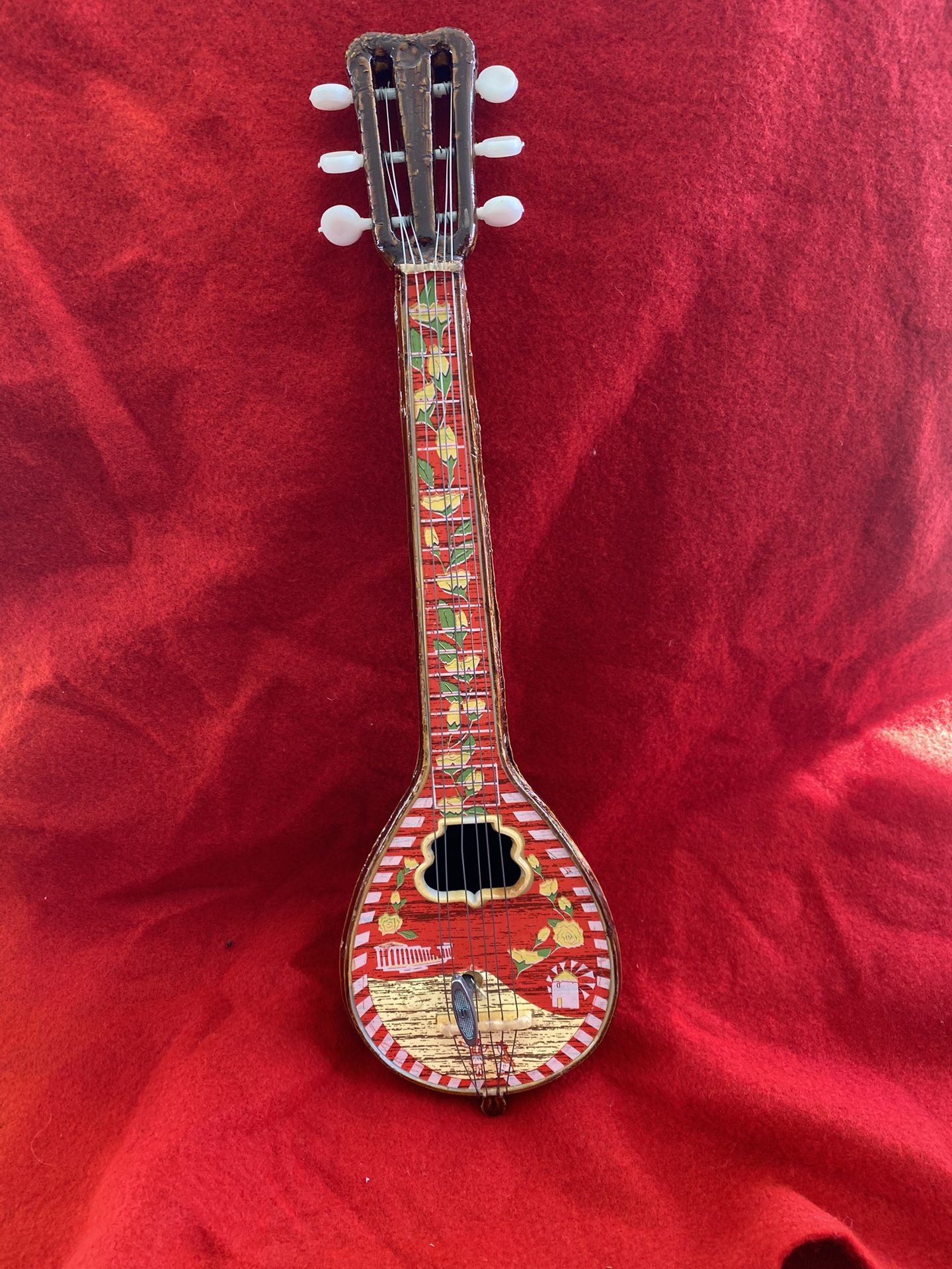 14 Inch Without Base Red Sirtaki Greek Bouzouki Rotating Musical Box Imported From Greece