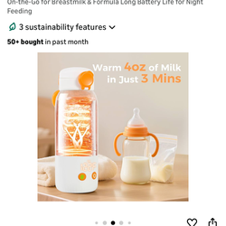 Portable Bottle Warmer for Travel, 2-Minute Fast Heating 4-Level Precise Temperature Control 12oz Large Capacity Baby Milk Warmer On-the-Go for Breast