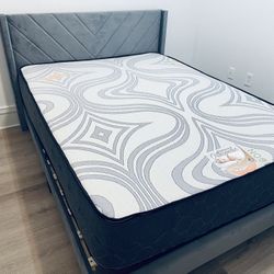 Queen Bed Frame+ Mattress 12”thick Brand New Delivery Available 