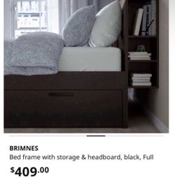 BRIMNES BED FRAME WITH STORAGE & HEADBOARD BLACK FULL WITH BASE