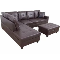 Espresso Sectional Couch With ottoman 
