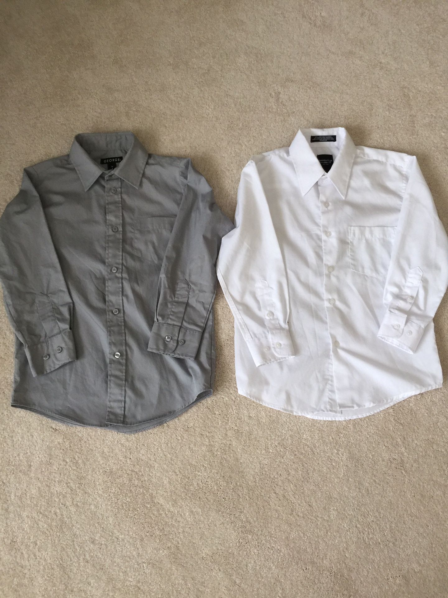 2 Like NEW Boys Size 8 Long Sleeve Collar Dress Shirts, Gray and White