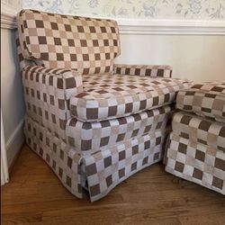 VINTAGE CHECKERBOARD CHAIR AND OTTOMAN