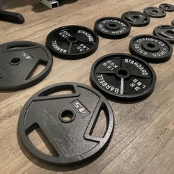 Brand NEW Full Set Of Olympic Weight Plates [Cast iron = 245 lbs]