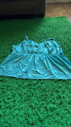 Teal Satin Cami Top with Lace Trim
