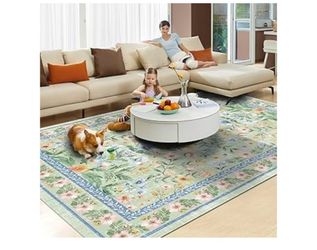 Washable Area Rug 5'×7' Green Large Living Room Rug