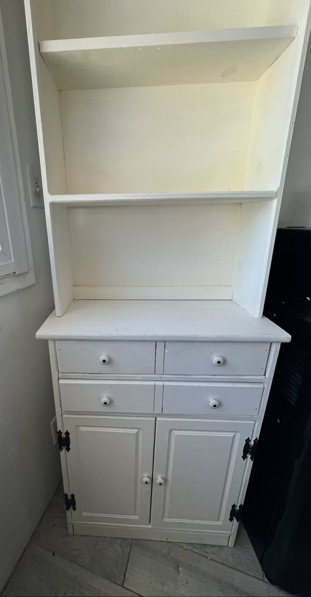 White Wooden Hutch with Drawers