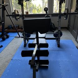 Marcy Olympic Workout Bench With Bars And Weights. 