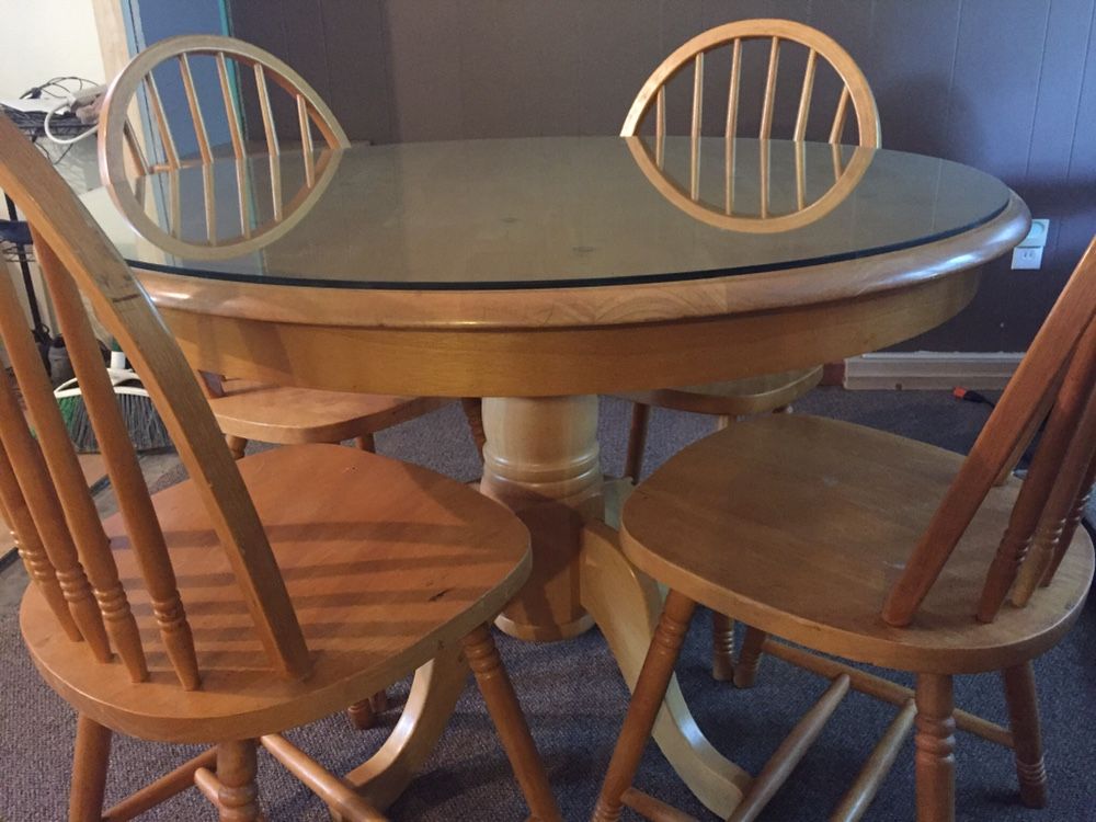Round Table W/ Glass Top And 4 Chairs