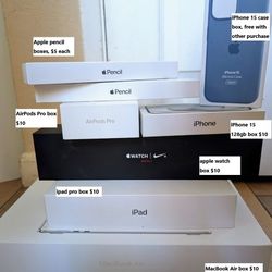 EMPTY Apple retail boxes for Macbook, iphone, ipad, watch, airpods, pencil, case ($5 to $10 each)