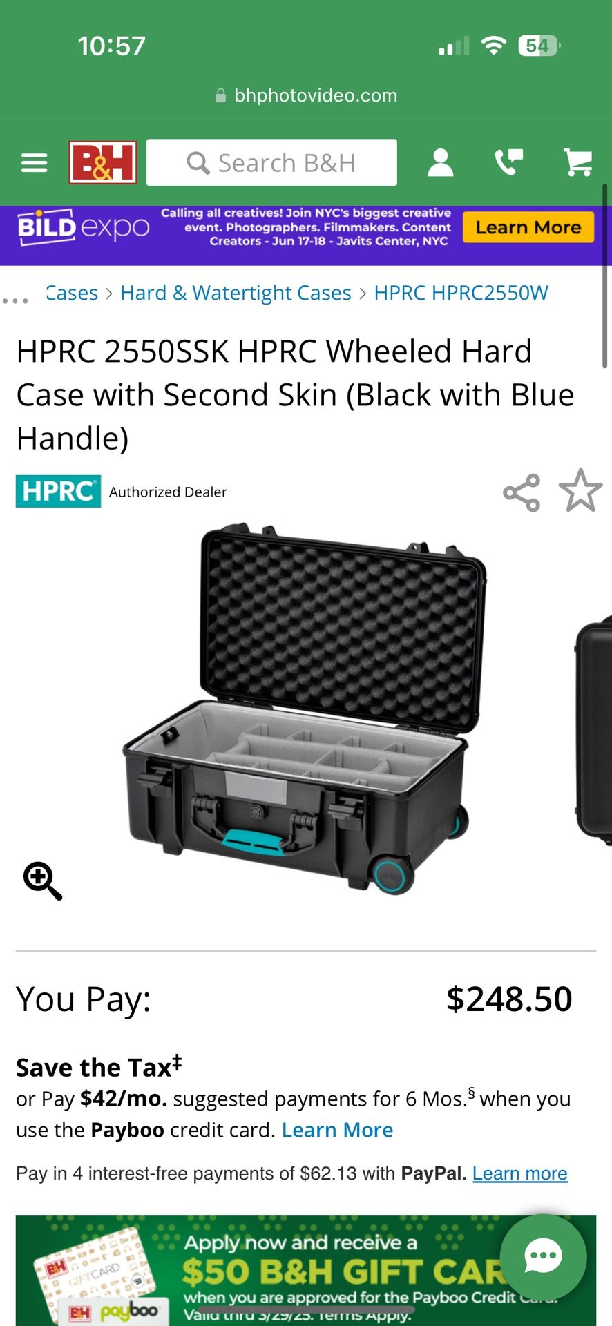 HPRC 2550SSK Wheeled Hard Camera Case with Second Skin (Black with Blue Handle)