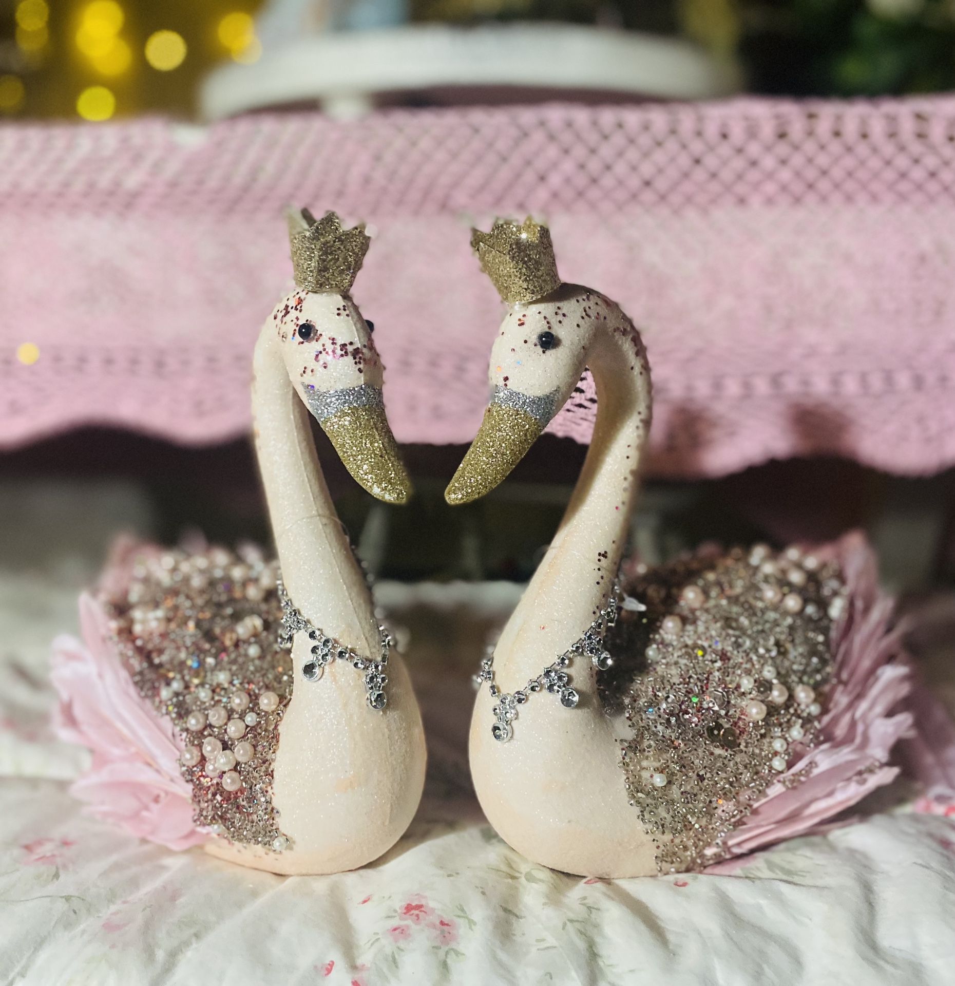 Glittery Pink Crown Pair Of Swan’s 