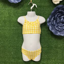 Harper Canyon Yellow And White Checkered Ruffle 2 Piece Bathing suit Size 3 Toddler 